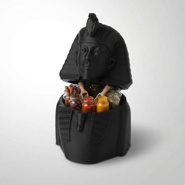 Cutie Depozitare Sculpturala Regala, Negru, Plastic PLA, 19 cm