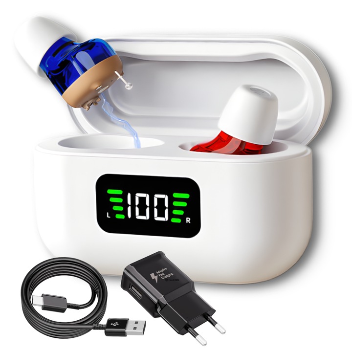 Aparat Auditiv Reincarcabil Digital NeoHGS93, Sunet Clar, Fara Ecou, Incarcare Rapida, Operare Simpla, Design Compact si Usor, Afisaj Nivel Baterie, Display Baterie Carcasa, Discret