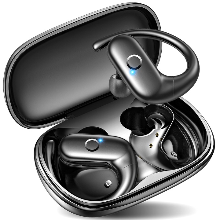 Vezeték nélküli Bluetooth fülhallgató töltőtokkal, 180 órás készenléti idő, kompatibilis minden Android és Apple telefonnal, extrém készenléti ellenállás, beépített mikrofon, tiszta hangzás, fekete szín