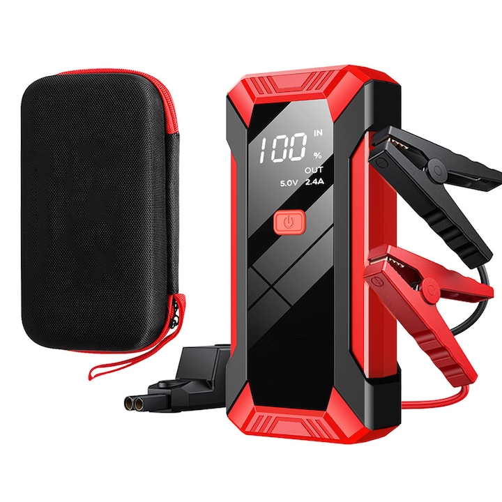 Starter auto 12V, 2000A, cu illuminare LED, portabil, pentru vehicule pe benzina până la 6.0L și diesel până la 4.0L