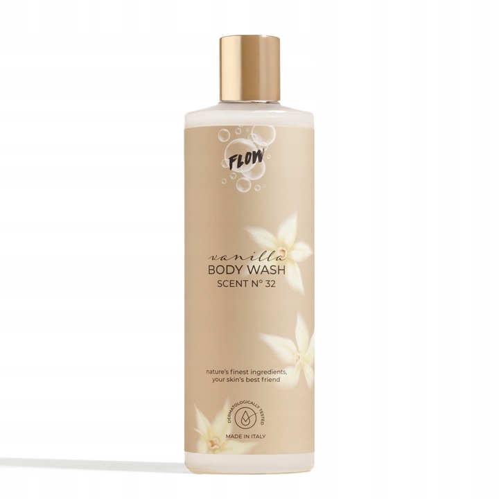 Gel de duș Flow Nr.32, parfum fructat-floral cu vanilie și cafea, 400 ml
