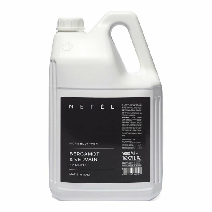 Gel de duş NefÉl, Bergamotă & Verbena, 5L, unisex, hidratant