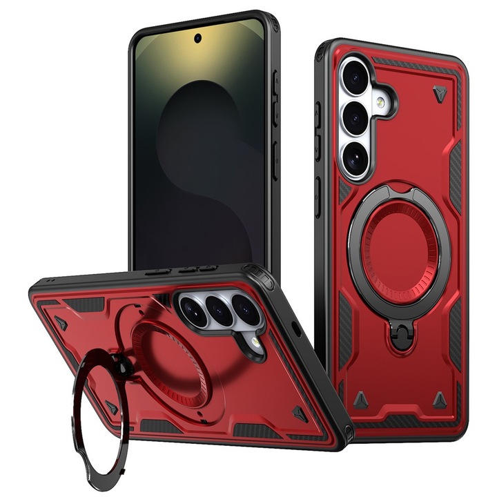 Husa Hybrid Armor MagRing MultiAngle pentru Samsung Galaxy A57, Rosu