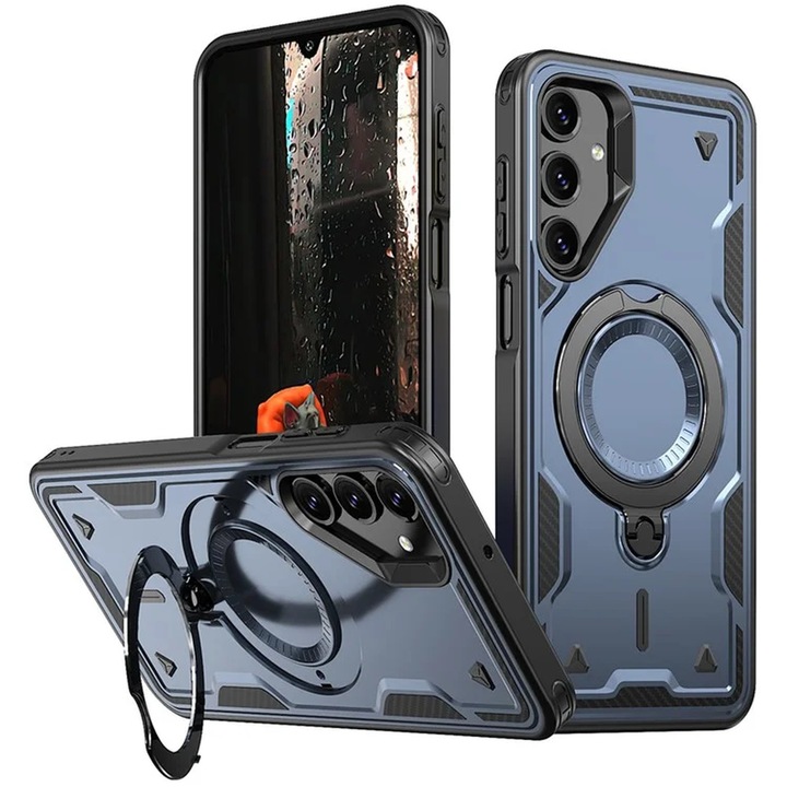 Husa Hybrid Armor MagRing MultiAngle pentru Samsung Galaxy A55, Albastru