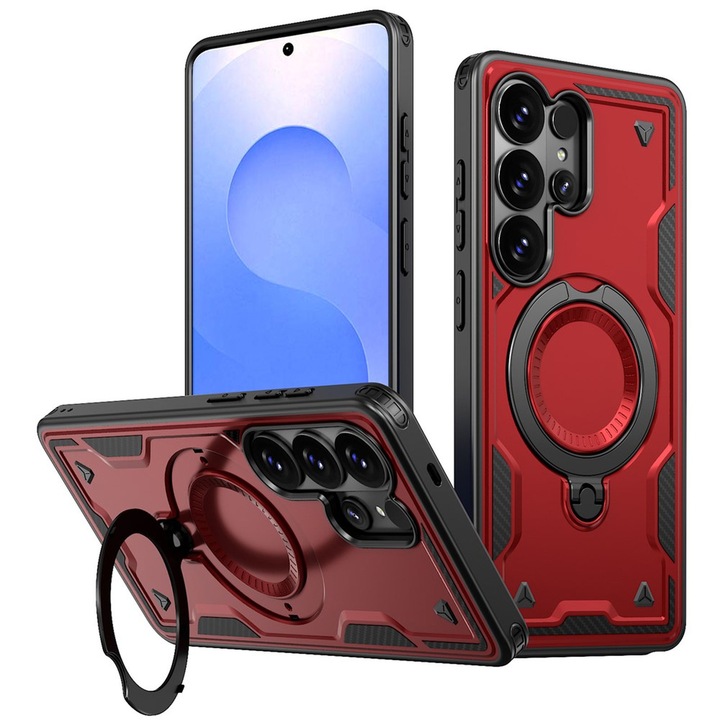 Хибриден брониран калъф MagRing MultiAngle за Samsung Galaxy S26 Ultra, червен