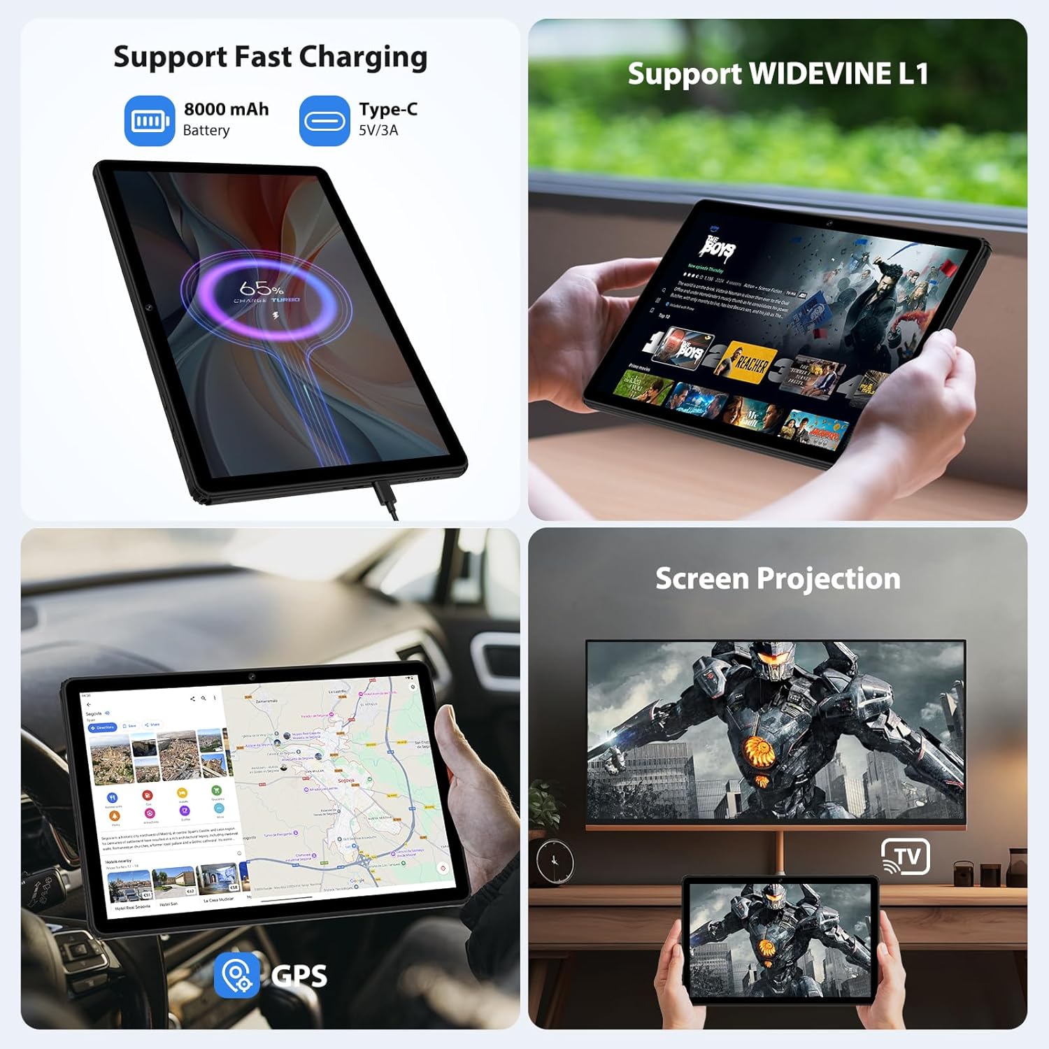 Tabletă 11", BEYNIVAN, Octa-Core, 36GB RAM, 512GB ROM, Negru, set complet cu tastatură Bluetooth, mouse și căști