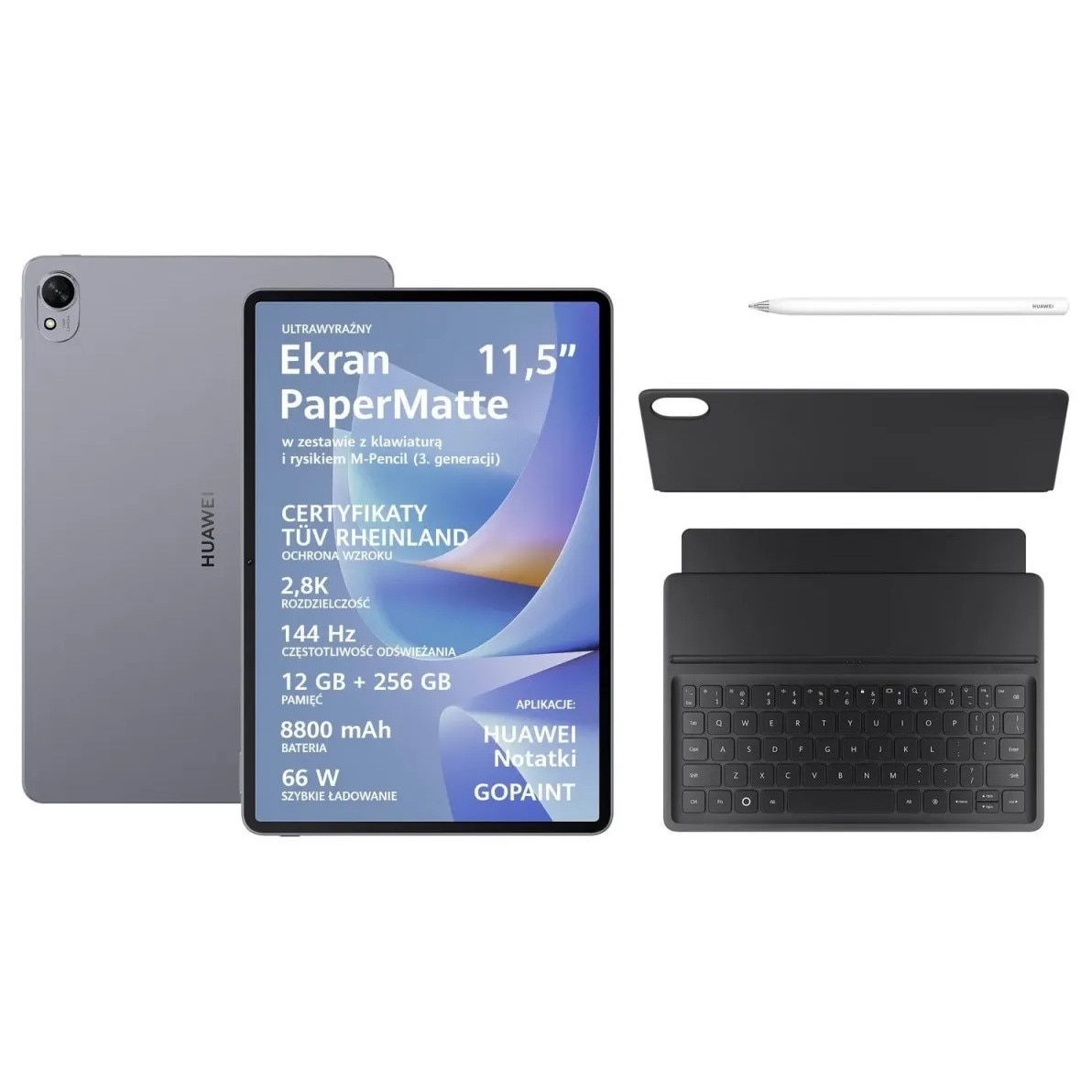 Tabletă Huawei MatePad 11.5" S 2026, 12GB RAM, 256GB, gri, cu tastatură și stylus inclus