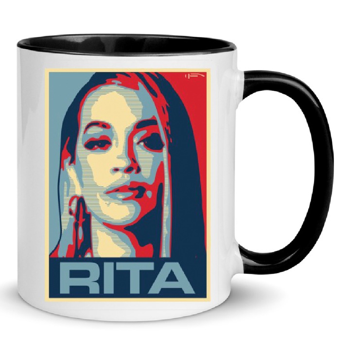 Cana ceramica Rita Ora No3 330ml, design alb si negru, varianta Nob, rezistenta la masina de spalat, capacitate ideala pentru bauturi calde