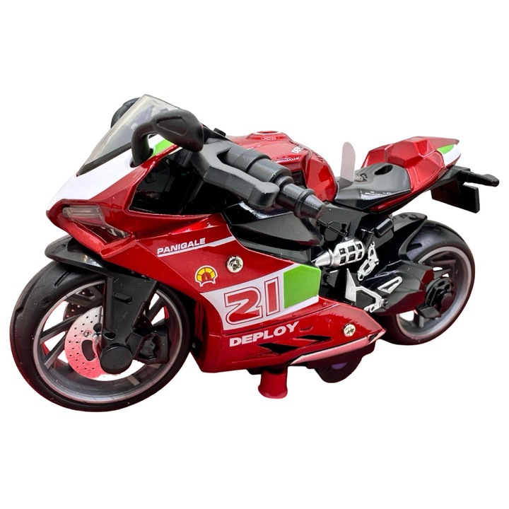 Sport motorkerékpár modell 1:14 méretarányú fém replika fényekkel és hangokkal, visszahúzható