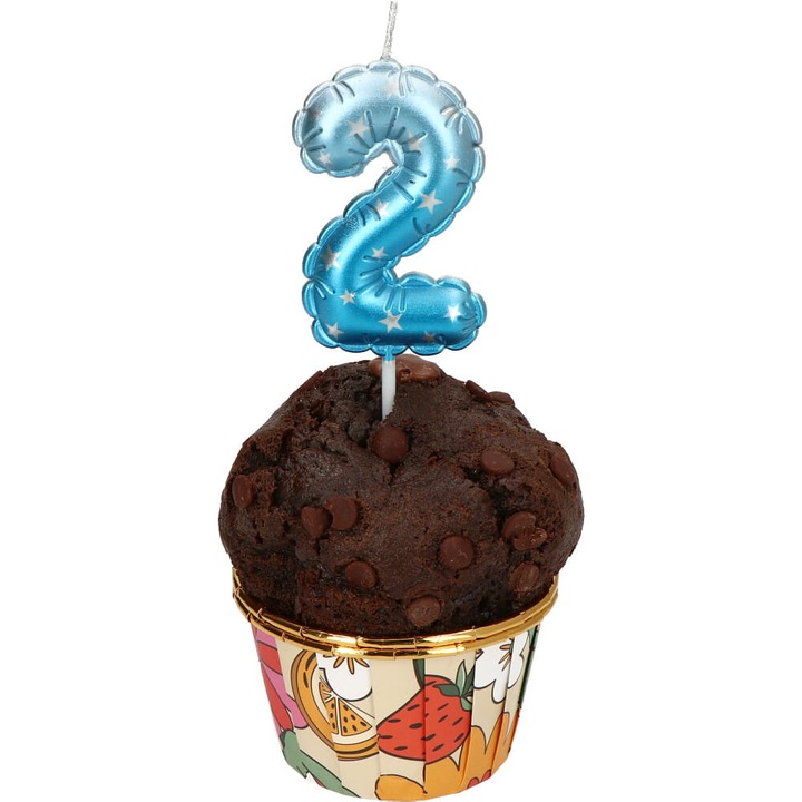 Candle, Towar na Festyny, cifra 2, 6cm, albastra cu stele