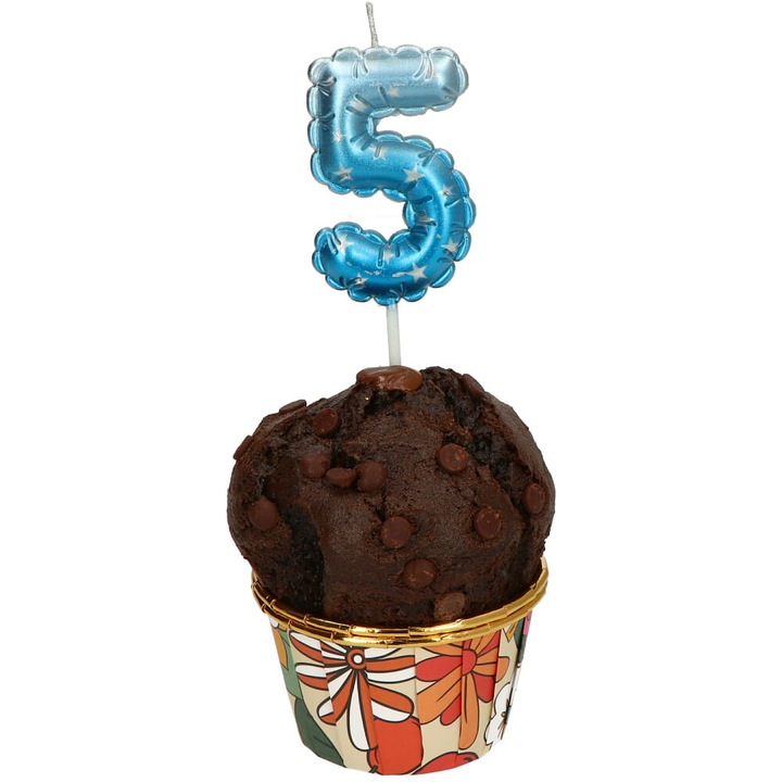 Парти свещ, Towar na Festyny, цифра 5, синя със звездички, 6 см