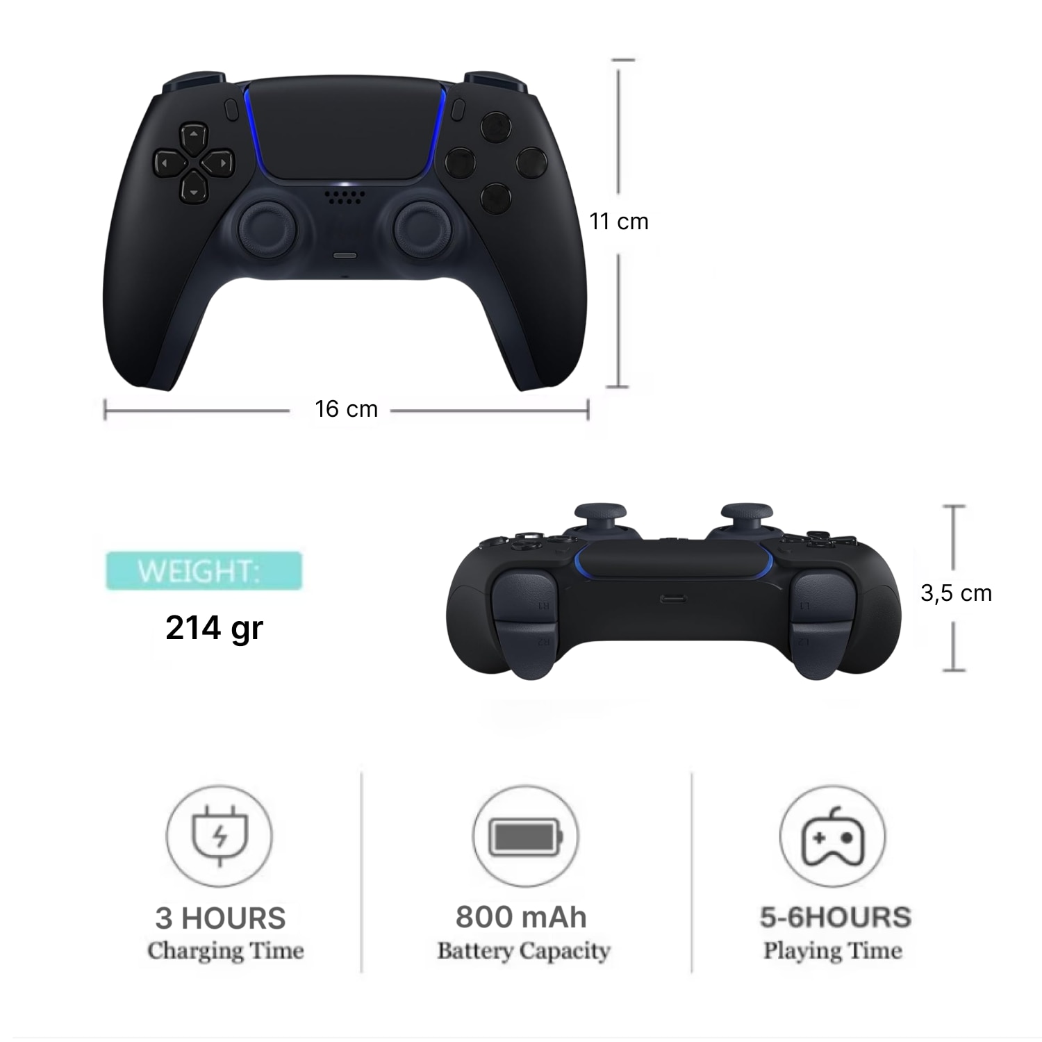 Controller Wireless Dual-Sense pentru PS5/PS4/PS4 PRO/PS4 SLIM, negru, senzor de mișcare, încărcător dual inclus