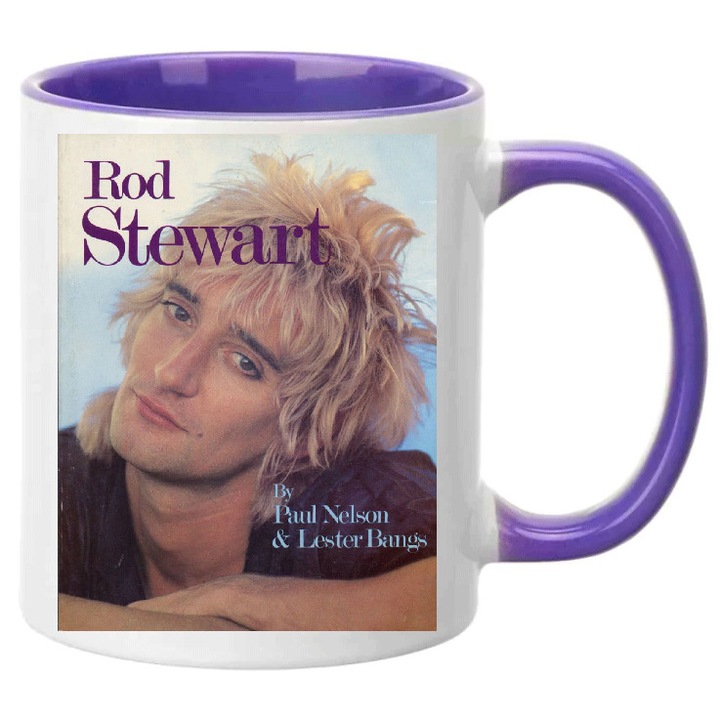 Cana ceramica Rod Stewart No3 330ml, alb si mov, design modern, rezistent la masina de spalat vase
