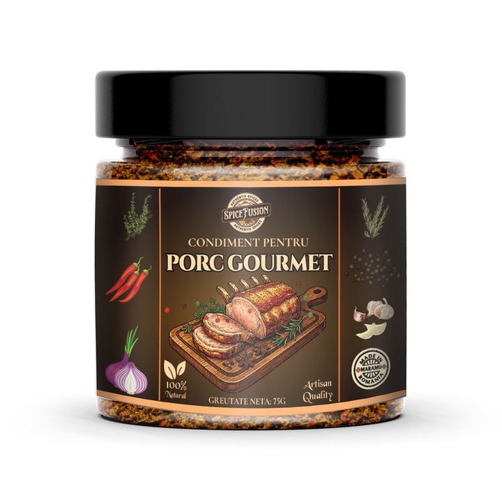 Mix condimente SpiceFusion pentru porc gourmet, 75 grame, 100% natural, boia dulce și afumată, ierburi aromatice