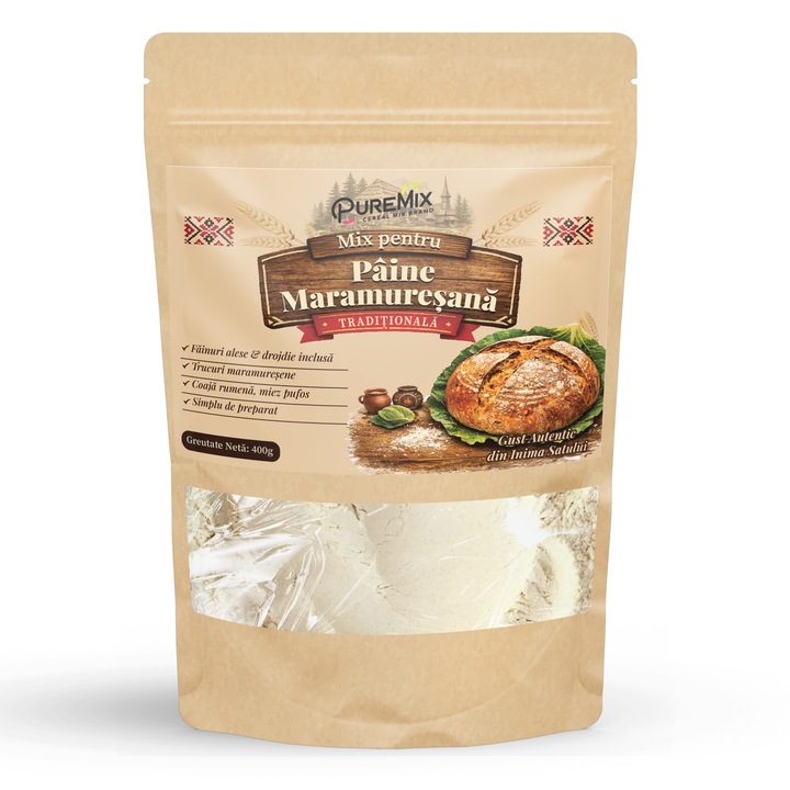 Mix pentru Pâine Maramureșeană, PureMix, 400 grame, 100% natural, cu chimen