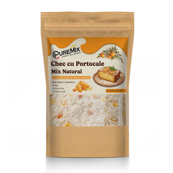 Mix Natural pentru Chec cu Portocale, PureMix, 450 grame, bucati reale de fructe, preparare usoara