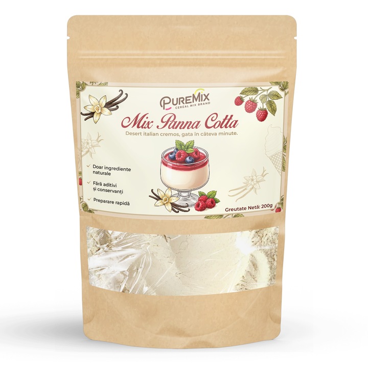 Mix panna cotta PureMix 200g, 100% natural, cu vanilie, preparare rapidă