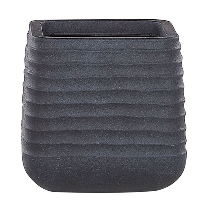 Vază flori Beliani, neagră, 28x28x27cm, polirasină, design modern