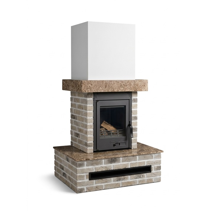 Semineu modular, Verra, 3 piese, putere 9 kW, marmură naturală, 192 cm