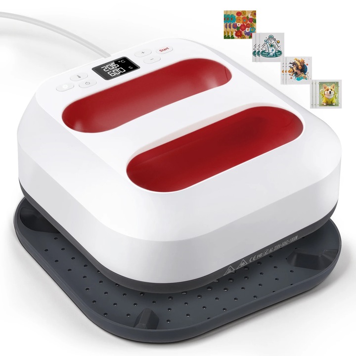 Presa termică portabilă, 22, 5x22, 5 cm, încălzire rapidă, temperatură reglabilă, roșu