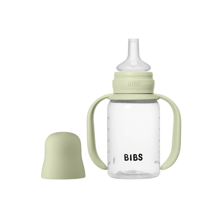 Set biberon Sippy Cup BIBS, 150 ml, silicon, anti-picurare, Sage