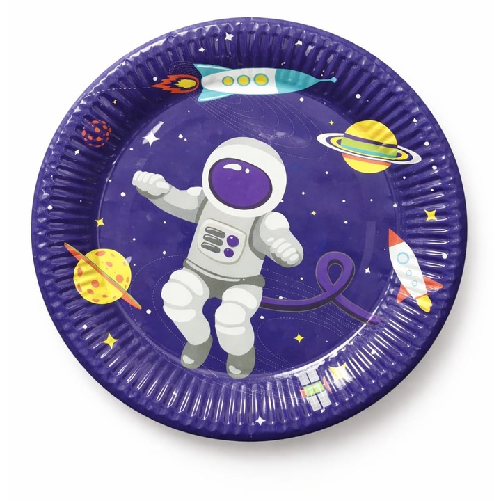Set 8 farfurii pentru petreceri, print Cosmonaut, diametru 18 cm