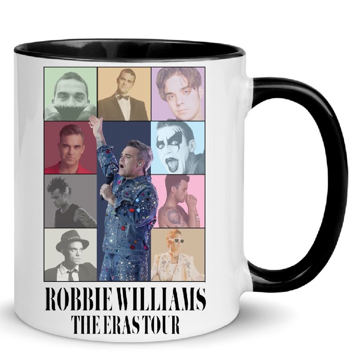 Cana ceramica 330ml Robbie Williams no5, alb-negru, design modern, rezistent la spalare in masina