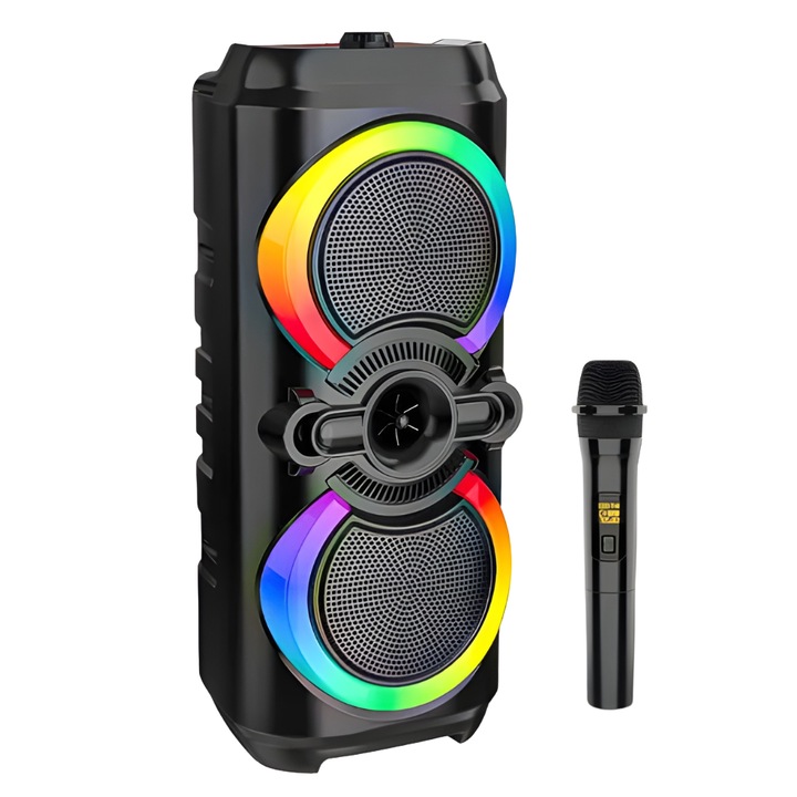 Boxă portabilă Blasko 10W cu microfon karaoke, lumini LED RGB, Bluetooth, USB