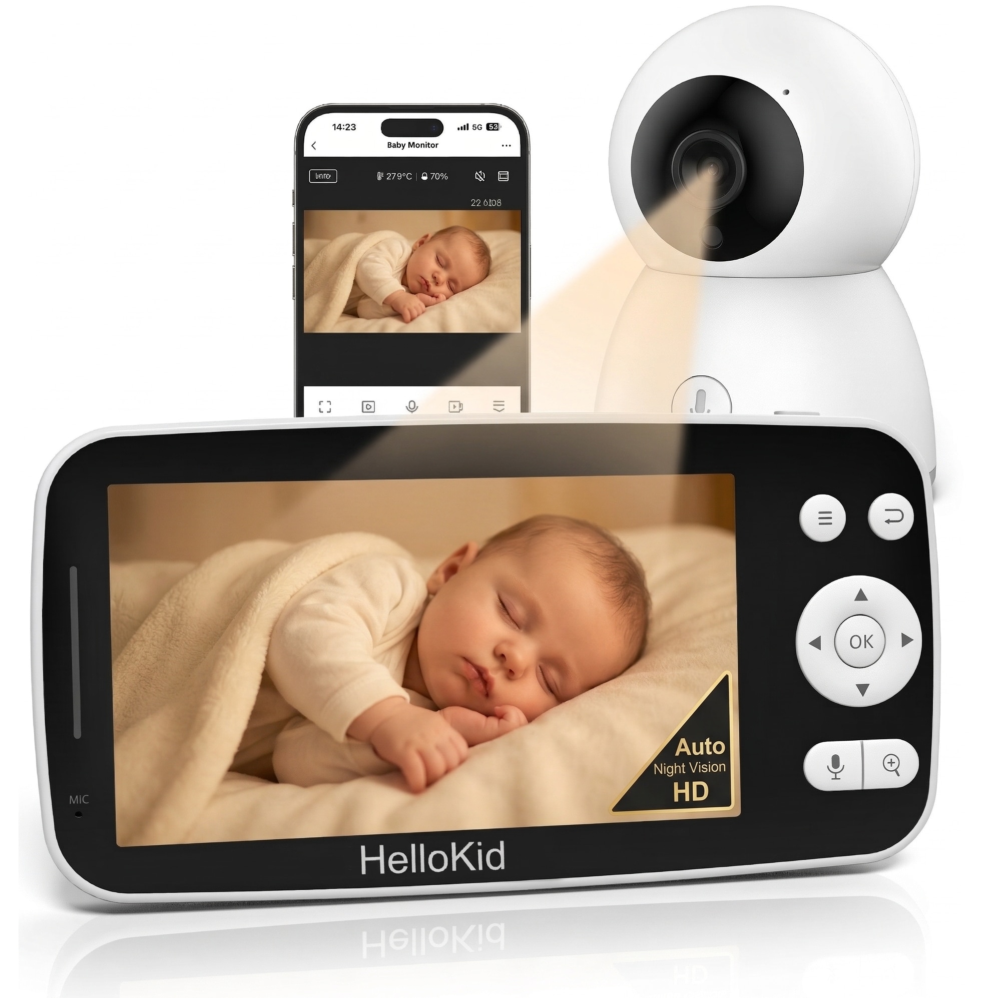 SHE‘ll SLEEP 「See The Light」 Baby Monitor WiFi Dual View Control HelloKid™ S12 Auto Night
