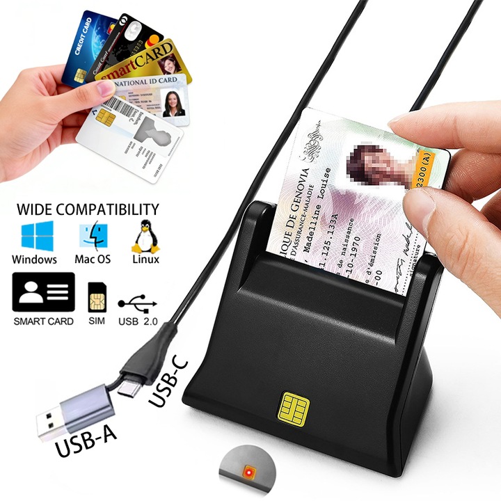 Cititor carti de identitate electronice Fain Mioritic®, USB 2.0, USB-A andUSB-C, Compatibil pentru semnarea documentelor PDF cu certificat digital inclus in CEI