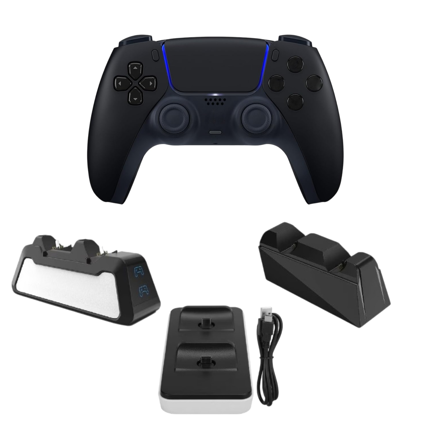 Controller Wireless Dual-Sense pentru PS5/PS4/PS4 PRO/PS4 SLIM, negru, senzor de mișcare, încărcător dual inclus