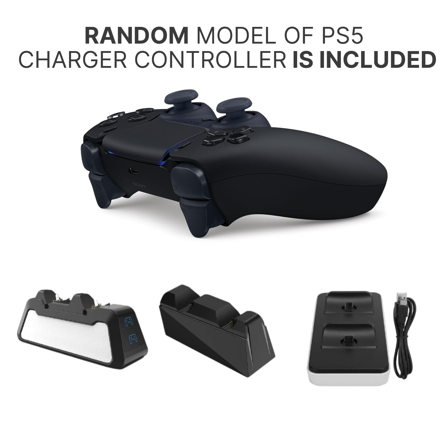 Controller Wireless Dual-Sense pentru PS5/PS4/PS4 PRO/PS4 SLIM, negru, senzor de mișcare, încărcător dual inclus