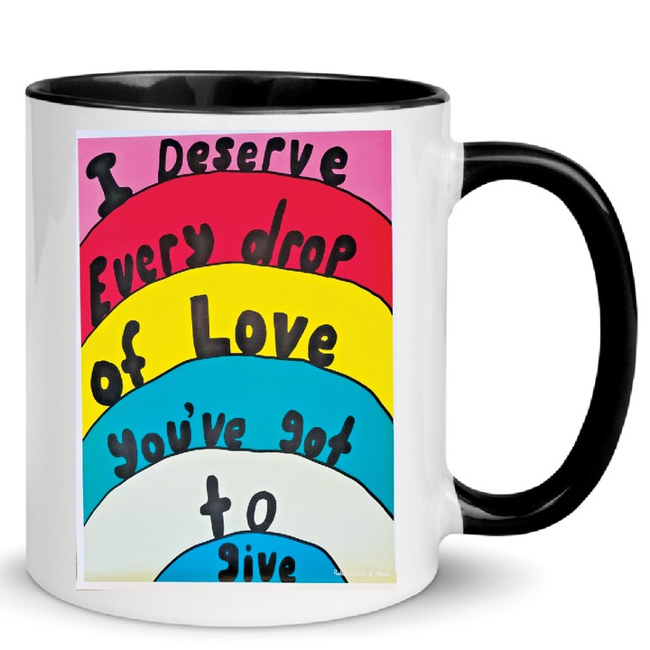 Cana ceramica 330ml Robbie Williams no10, design cu citat, alb-negru, rezistenta la masina de spalat, finisaj lucios