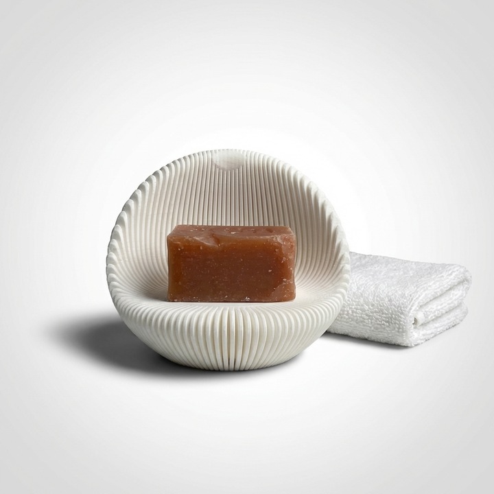 Savoniera Eleganta cu Striatii Ondulate, Alb, Plastic PLA, 5 cm