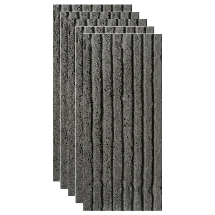 Set 5 x Panouri Decorative de Piatra din Ipsos NEXTLY, Soft Stone Skin, Model Canelar/Riflat, Placi Piatra Pentru Perete, Ipsos, Interior/Exterior, 4-6mm grosime, 3.6mp acoperire, 60x120 cm, gri inchis