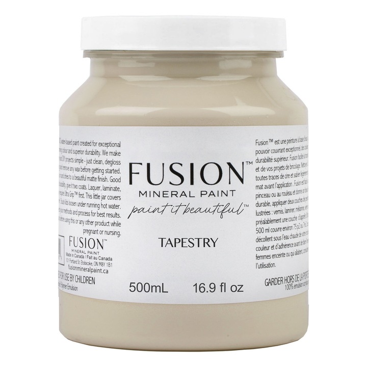 Vopsea pentru mobila Fusion Mineral Paint, Tapestry, bej, finisaj mat, cu protectie integrata, 500 ml