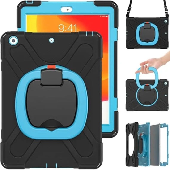 Husa tableta pentru Samsung Galaxy Tab A 10.1" (2019) - set, protectie 3-strat, rotire 360°, negru-albastru