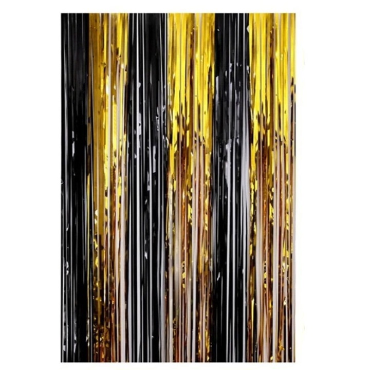 Dekoratív függöny, Party kellék, arany-fekete, 1x2m, öntapadós