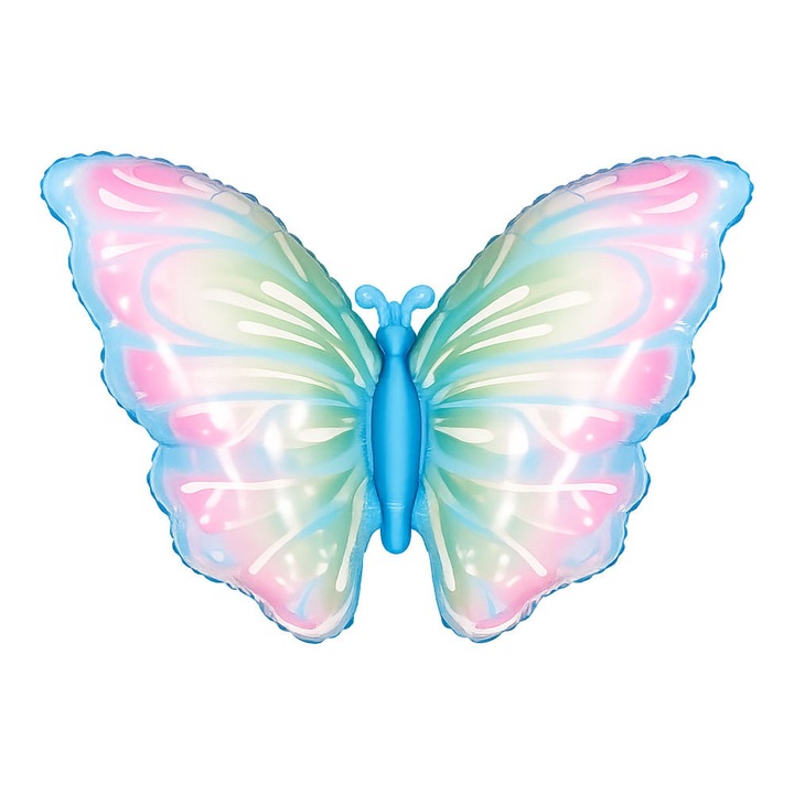Fólia lufi, pillangó, 82x52cm, pasztellkék árnyalatok, partikészlet