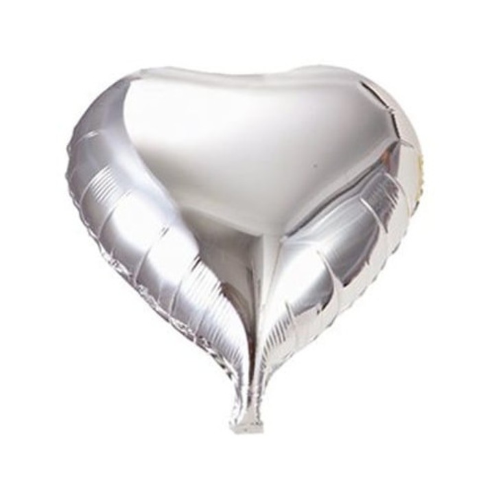 Fólia lufi 18", Szív, ezüst, 1 db-os szett.