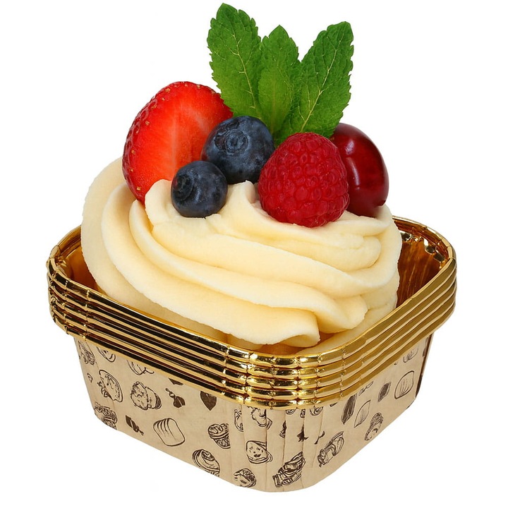 Set 50 forme prajitura aurii din hartie cu imprimeu, 8x3,5cm