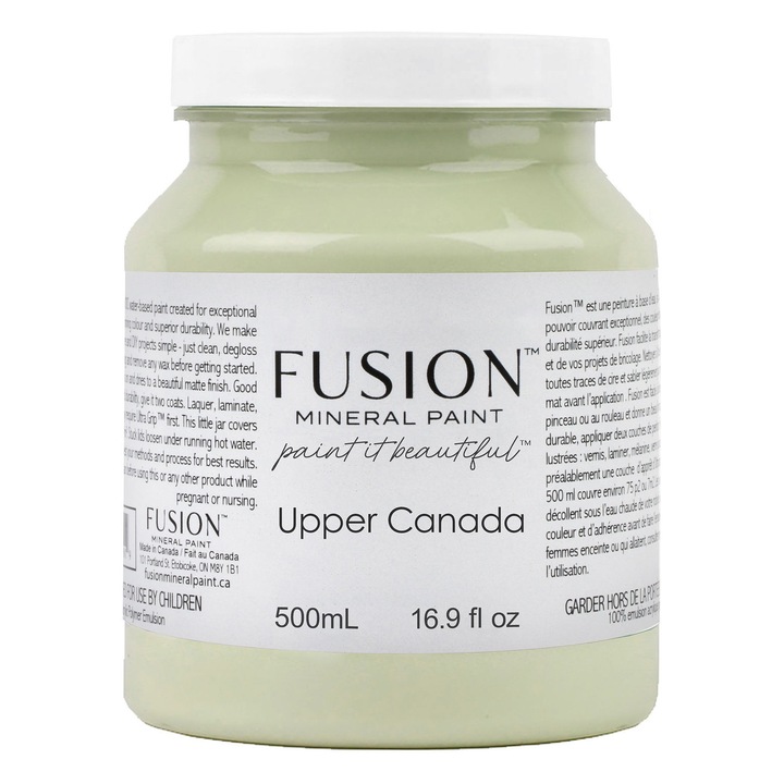 Vopsea pentru mobila Fusion Mineral Paint, Upper Canada, verde deschis, finisaj mat, cu protectie integrata, 500 ml