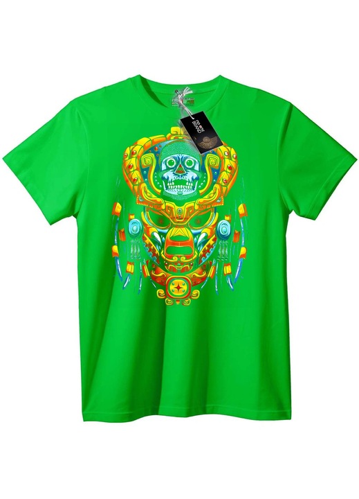 Tricou Mască Craniu Aztec, Verde deschis
