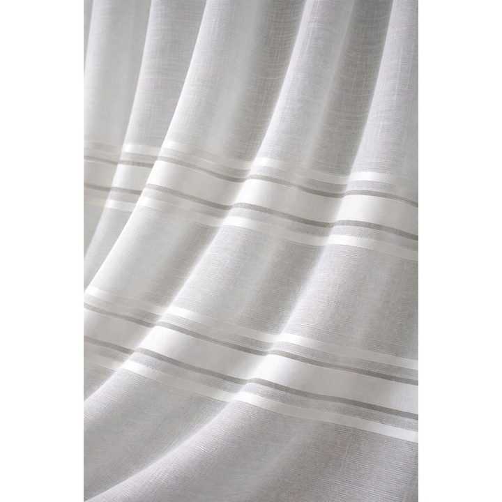 Бяла ленена завеса с бели райета, за всекидневна/спалня, изработена на перделък, 400 x 240 см