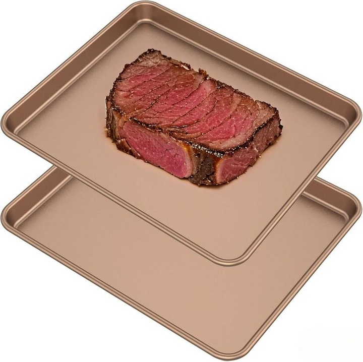 Tavi de copt rezistente, antiaderente cu laturi inalte 32x27cm din otel carbon, pana la 230 grade – Negre, set 2 bucati