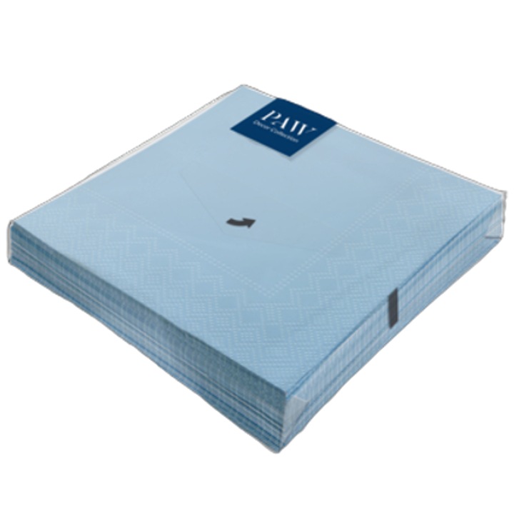 Servetele, Paun, Unicolor Azurro, 33x33 cm, 3 straturi, 20 buc. per pachet, Albastru deschis, Hartie, FSC, Fabricat in
