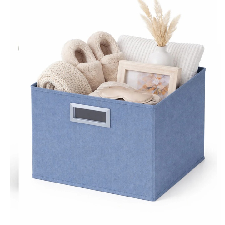 Cutie depozitare textila premium pliabila, Organizator elegant pentru dulap, 31x31x31 cm - Albastru