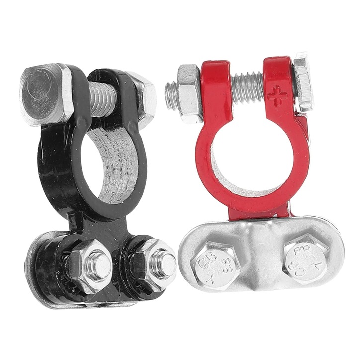 Set borne pentru baterie auto, aluminiu eloxat, rosu si negru