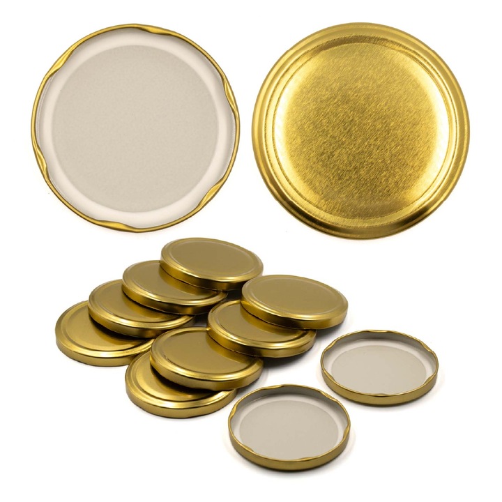 Capace pentru borcane, Helmet, set 10 bucati, 82mm, aurii, 6 prinderi