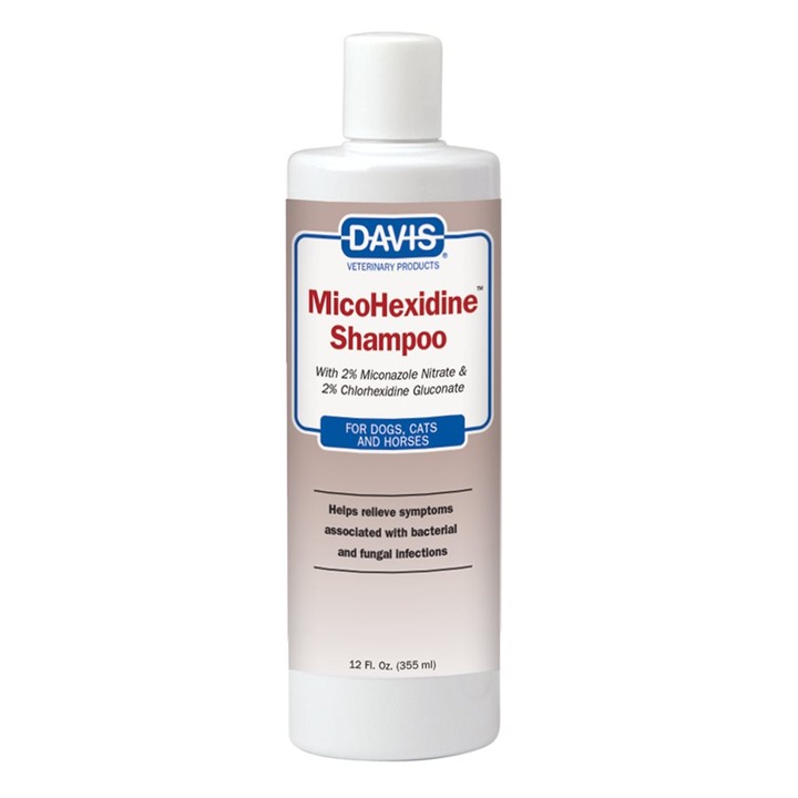 Sampon antiseptic pentru dermatite microbiene si fungice la caini, pisici si cai, DAVIS MICOHEXIDINE, 355 ml